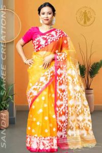 Premium Handwoven Silk Muslin Contrast Blouse Saree