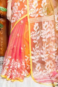Premium Pure Muslin Resham Rose Motif Party Wear Saree