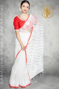 Handwoven Silk Muslin Temple Design Festive Saree