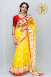 Premium Handwoven Silk Muslin Contrast Blouse Saree