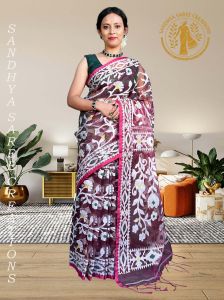 Violet Handwoven Dhakai Jamdani Resham Work Muslin Saree