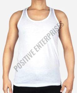 Plain Round Neck Mens White Cotton Vest