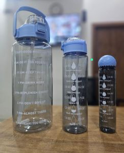 Plastic 3 In 1 Motivational Water Bottle Set