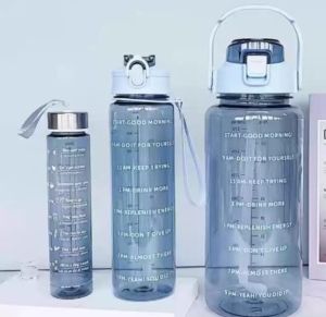 Plastic 3 In 1 Motivational Water Bottle Set