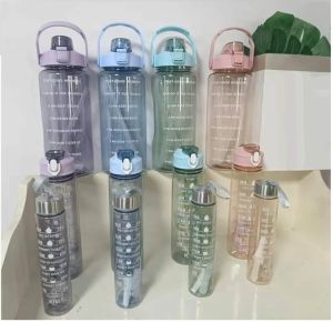 Plastic 3 In 1 Motivational Water Bottle Set