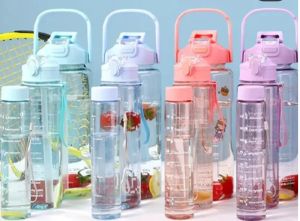 Plastic 3 In 1 Motivational Water Bottle Set