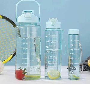 Plastic 3 In 1 Motivational Water Bottle Set