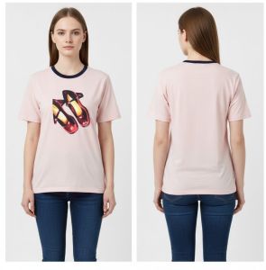 Ladies Light Pink Round Neck Printed Cotton T-Shirt