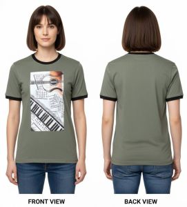 Ladies Olive Green Round Neck Printed Cotton T-Shirt