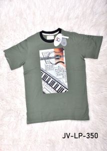 Mens Round Neck Olive Green Printed Cotton T-Shirt