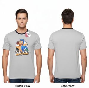 Mens Light Grey Round Neck Printed Cotton T-Shirt