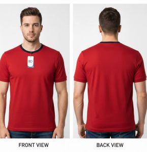 Mens Plain Red Round Neck Cotton T-Shirt
