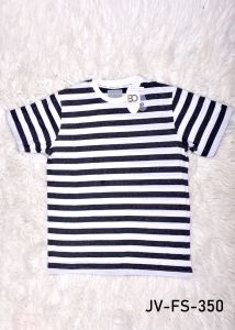 Mens Round Neck Black and White Striped Cotton T-Shirt
