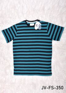 Mens Round Neck Blue and Black Striped Cotton T-Shirt