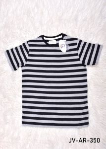 Mens Round Neck Grey and Black Striped Cotton T-Shirt