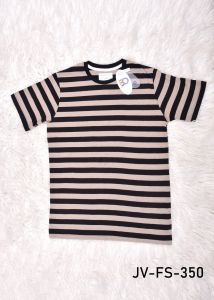 Mens Round Neck Light Pink and Black Striped Cotton T-Shirt