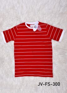 Mens Round Neck Red and White Striped Cotton T-Shirt