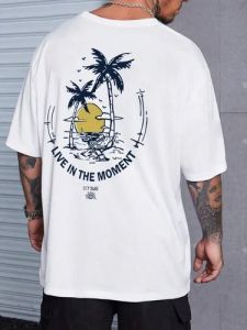 Mens White Cotton Printed Oversized T-Shirt