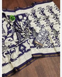 Blue Authentic Mangalagiri Cotton Printed Saree