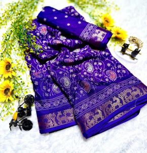 Blue Handcrafted Kalamkari Cotton Saree