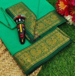 Bottle Green Handloom Cotton Saree with Woven Border