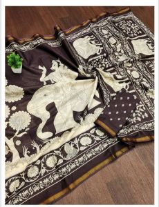 Brown Printed Mangalagiri Cotton Saree