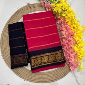 Dark Pink Traditional South Indian Velthari Sungudi Cotton Saree