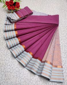 Designer Pink and Grey Kanjivaram Style Silk Cotton Sarees