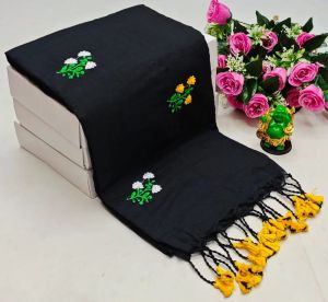 Elegant Black Embroidered Khadi Cotton Saree