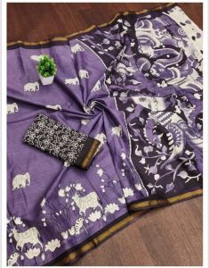Purple Mangalagiri Cotton Printed Saree