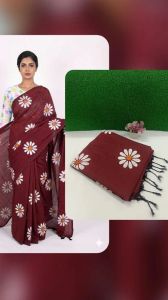 Maroon Floral Printed Pure Khadi Cotton Saree