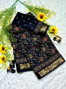 Navy Blue Handloom Style Kalamkari Cotton Saree