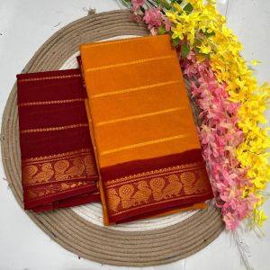 Orange Velthari Sungudi Cotton Saree