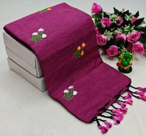 Pink Embroidered Khadi Cotton Saree