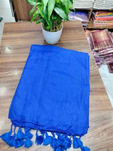 Plain Blue Khadi Cotton Saree
