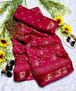 Premium Dark Pink Kalamkari Printed Cotton Saree with Rich Border