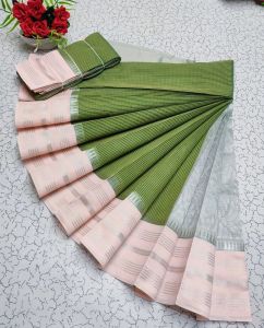 Premium Green and Cream Kanjivaram Style Silk Cotton Sarees