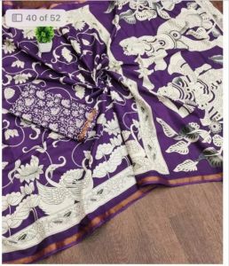 Purple Mangalagiri Cotton Printed Saree