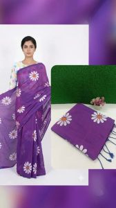 Purple Premium Quality Pure Khadi Cotton Printed Saree