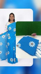 Sky Blue Pure Khadi Cotton Printed Saree