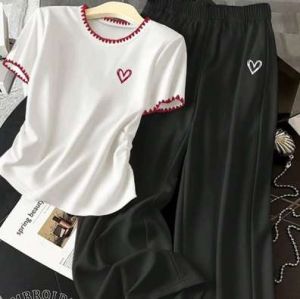 Heart Embroidered Two Piece Lounge Set