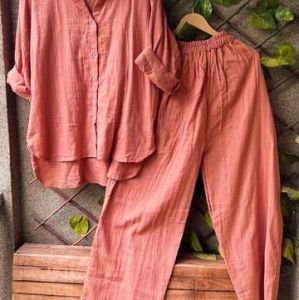 Peach Cotton High Low Co-ord Set