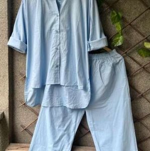 Sky Blue Mulmul Cotton Co-ord Set