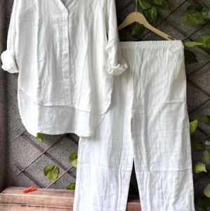 Women White Mulmul Cotton Co-ord Set