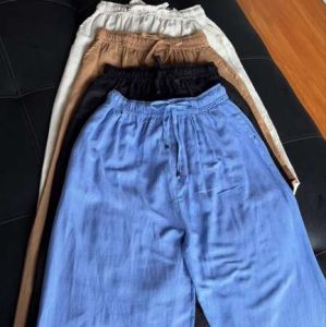 Women Wide Leg Cotton Linen Drawstring Pant