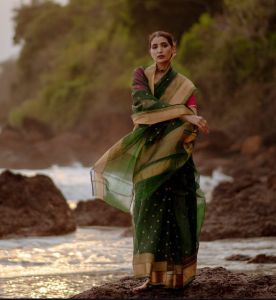 Pure Katan Silk Ghani Booti Hand Border Banarasi Saree