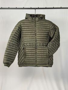 Mens Olive Green PU Leather Puffer Jacket