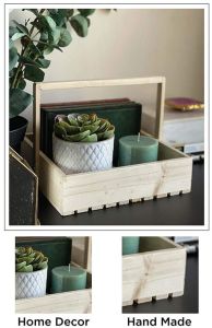 Rectangular Wooden Basket with Handle