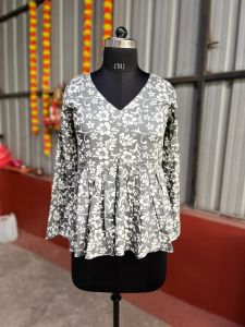 Grey Floral Ladies Printed Kurti