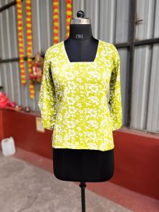 Olive Floral Print Short Kurti